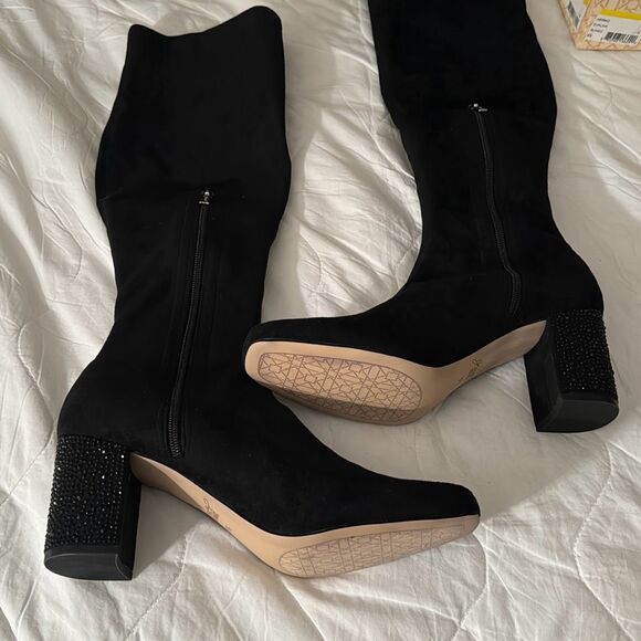 Jewel Badley Mischka Womens Black NWT Evalina Block Heel Boots 9.5 - Picture 9 of 16